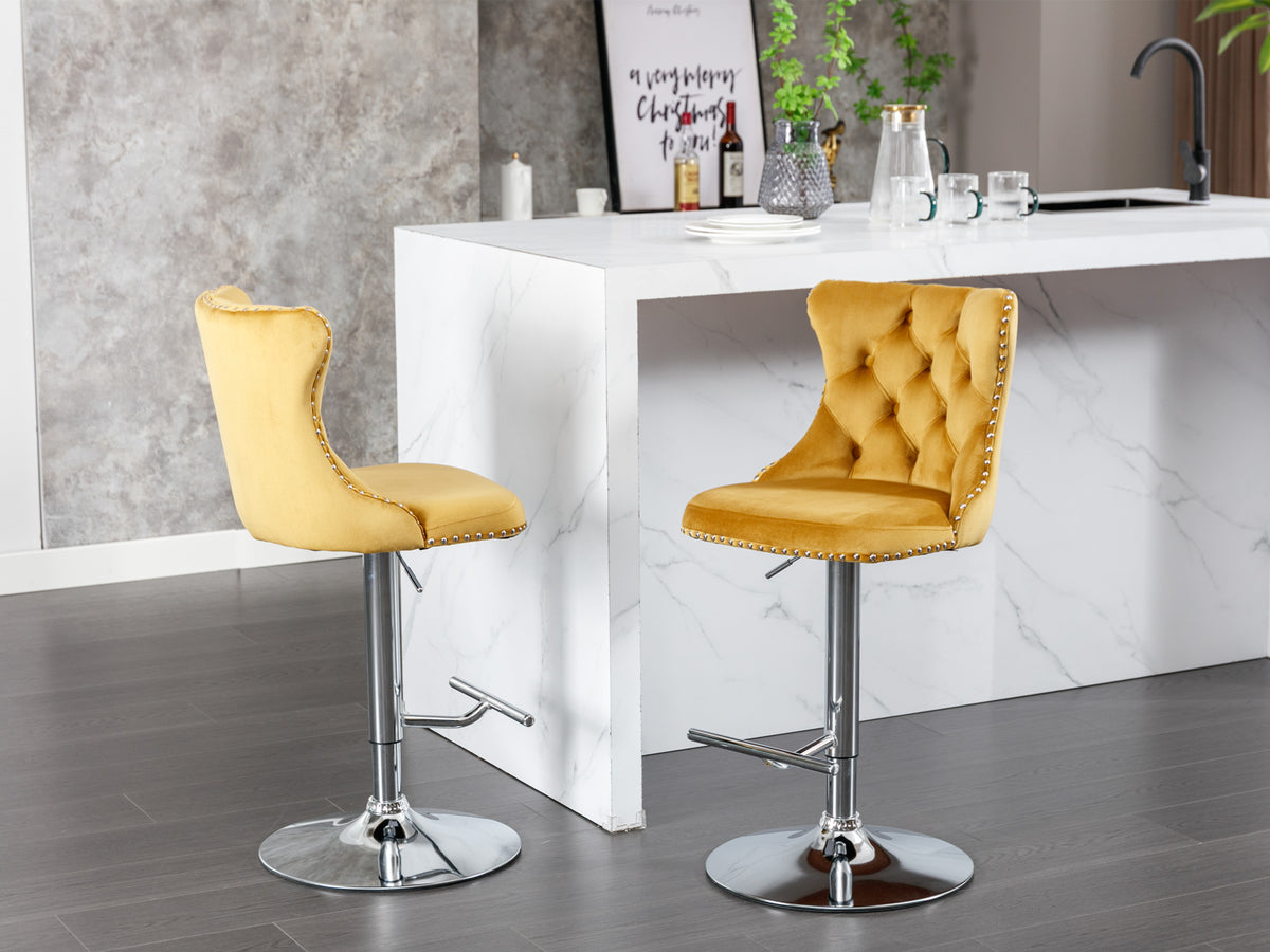 Modern Bar Stools Set of 2 Gold Gray