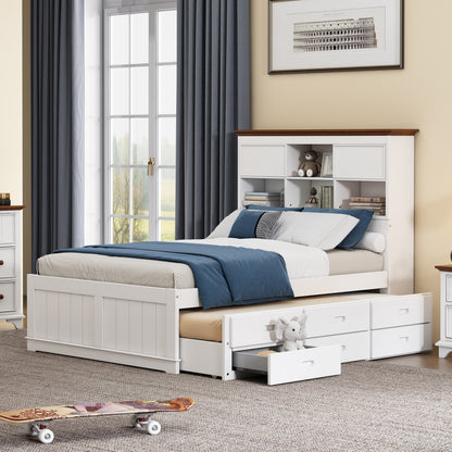 Pine Captain Bookcase Bed White Walnut