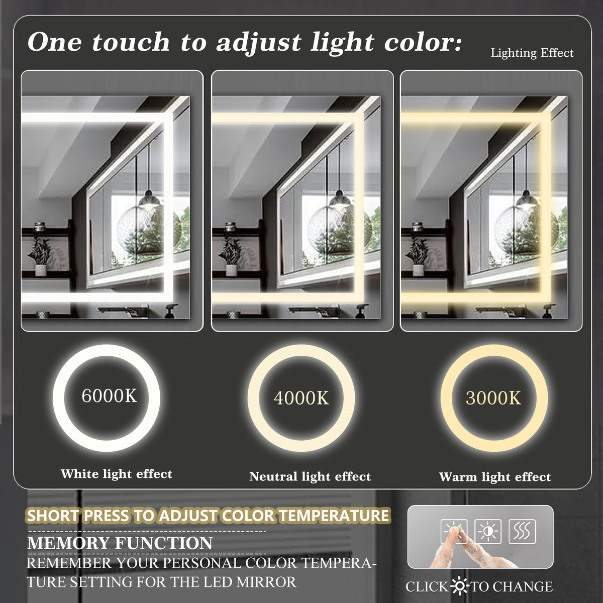 LED Bathroom Mirror 72×36 Anti-Fog