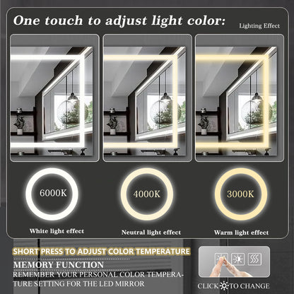 LED Bathroom Mirror 72×36 Anti-Fog