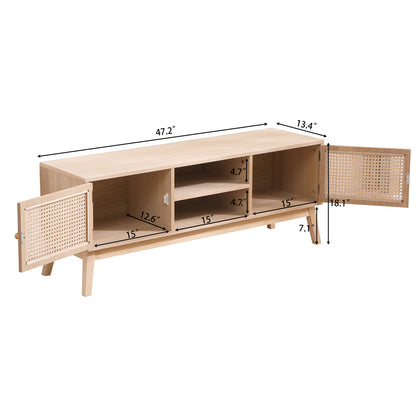 Boho Rattan TV Console – Natural Oak