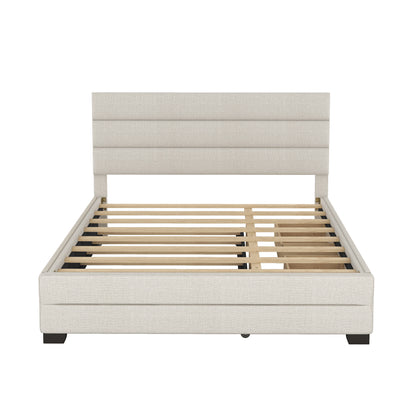 Queen Upholstered Bed with Twin Size Trundle Beige