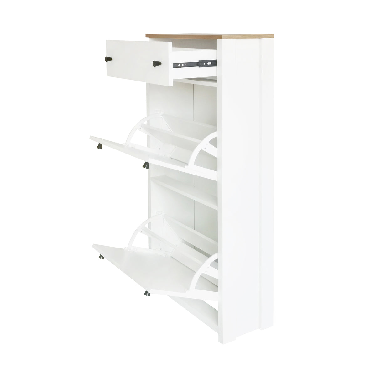 Ultra-Slim White Shoe Cabinet with Flip Drawers