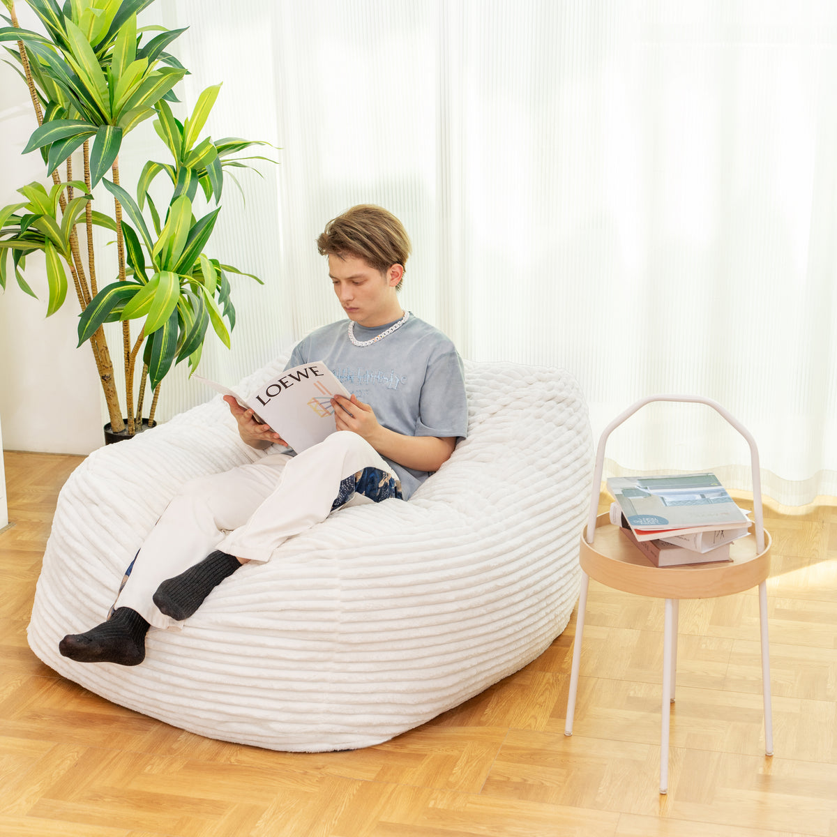 White Faux Fur Bean Bag Chair