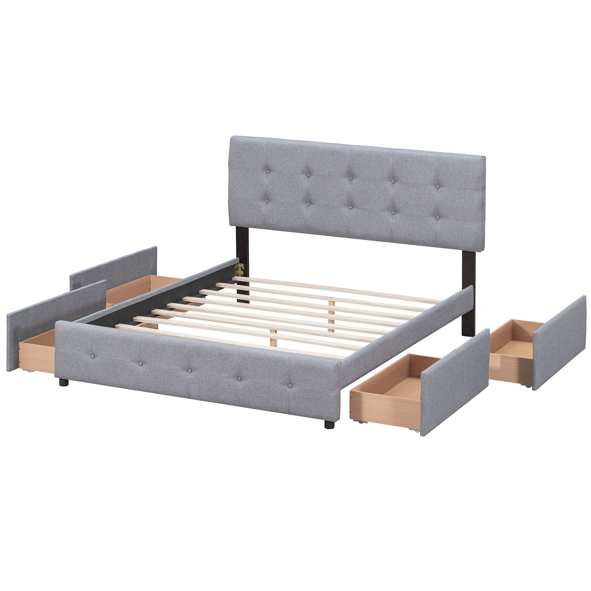 Upholstered Platform Bed with Drawers Light Gray