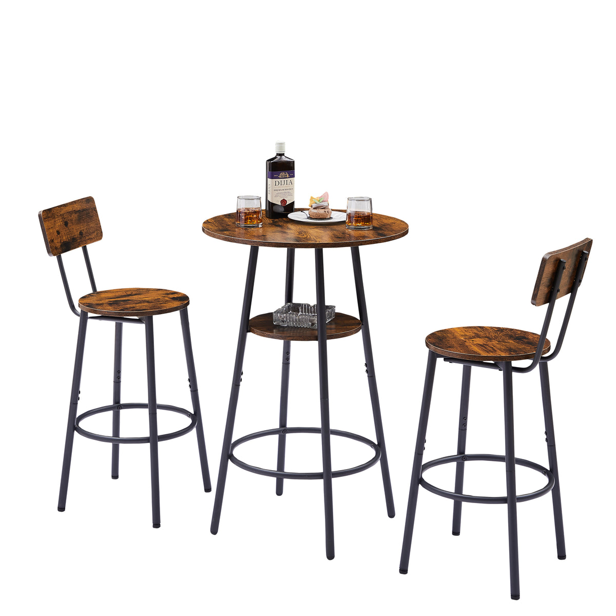 Rustic Brown Bar Stool Set (2pcs)