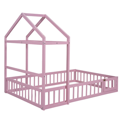 Full Wood Children’s Bed with Clothes Rack Pink