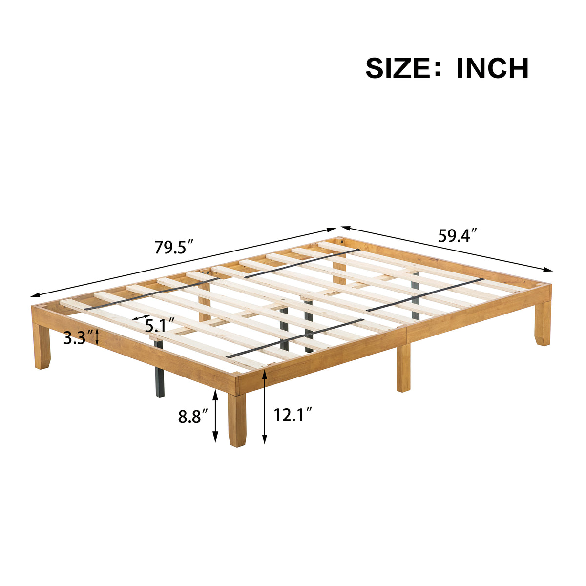 Queen Wood Platform Bed – Strong Support Slats