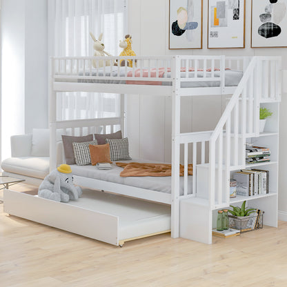 Twin Bunk Bed with Trundle White