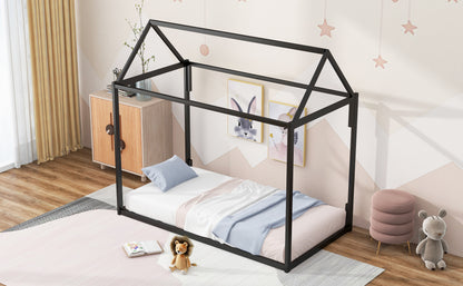 Metal House Twin Platform Bed – White Finish
