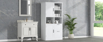 White Bathroom Storage Cabinet with Adjustable Doors