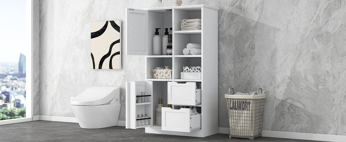 White Bathroom Storage Cabinet with Adjustable Doors