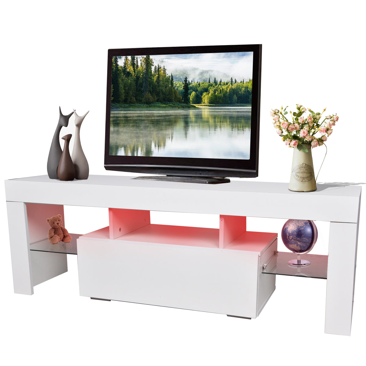 TV Stand with Storage and Drawers Gray