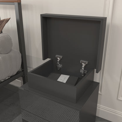 Black LED Nightstand with Storage Drawers
