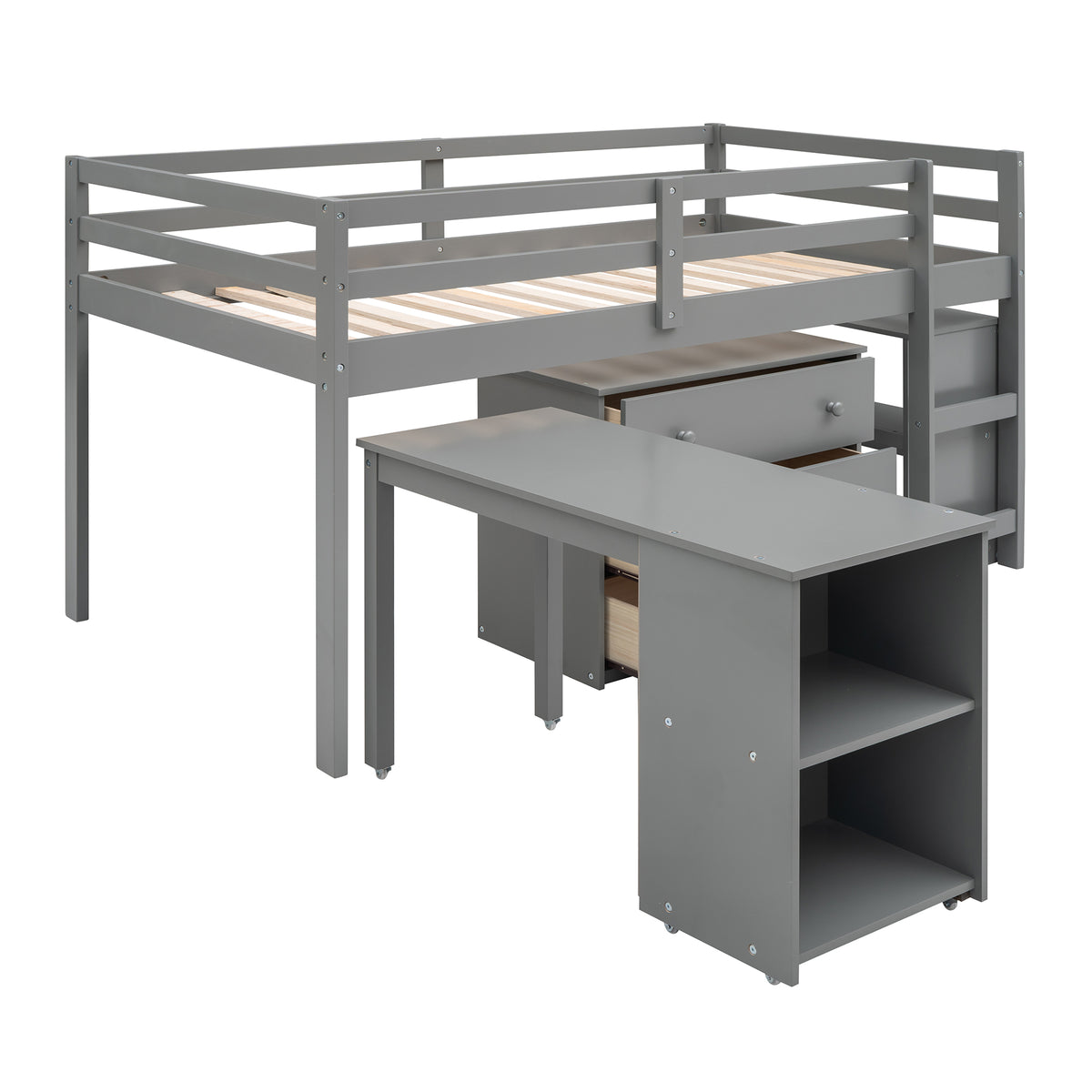 Twin Loft Bed with Desk Gray