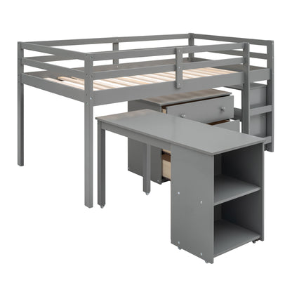 Twin Loft Bed with Desk Gray