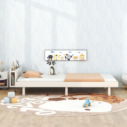 Twin Platform Bed with USB Ports White Wash