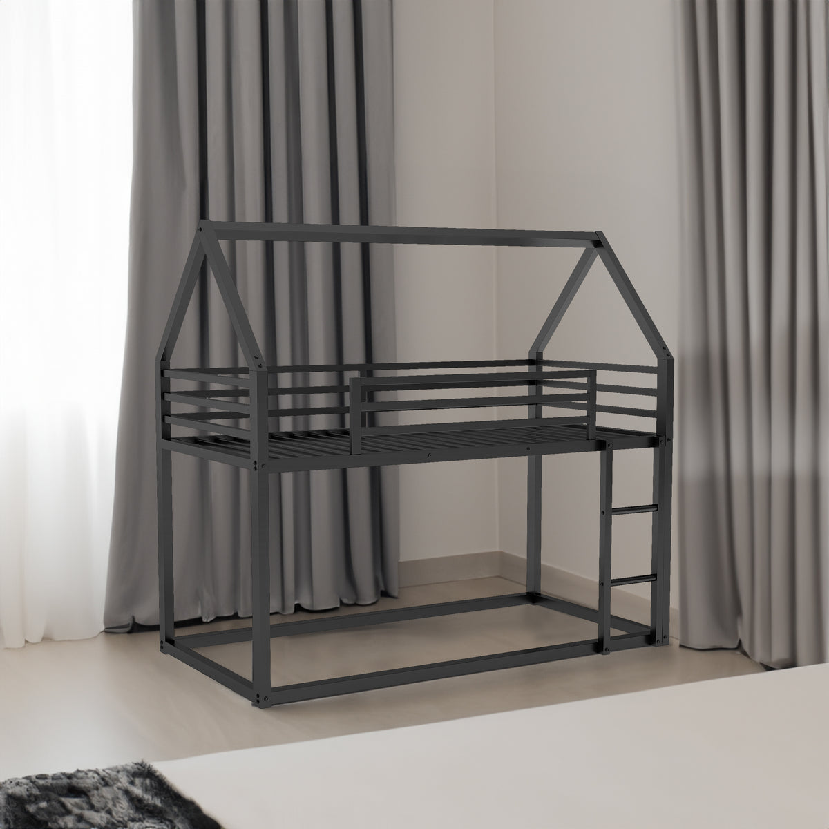Twin House Bunk Bed Black