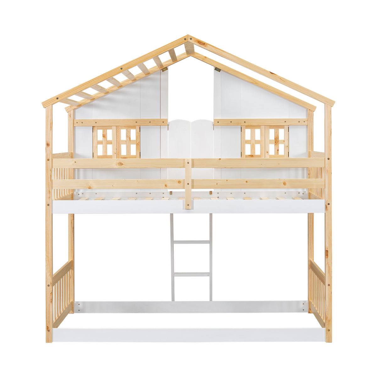 Twin House Bunk Bed Natural White
