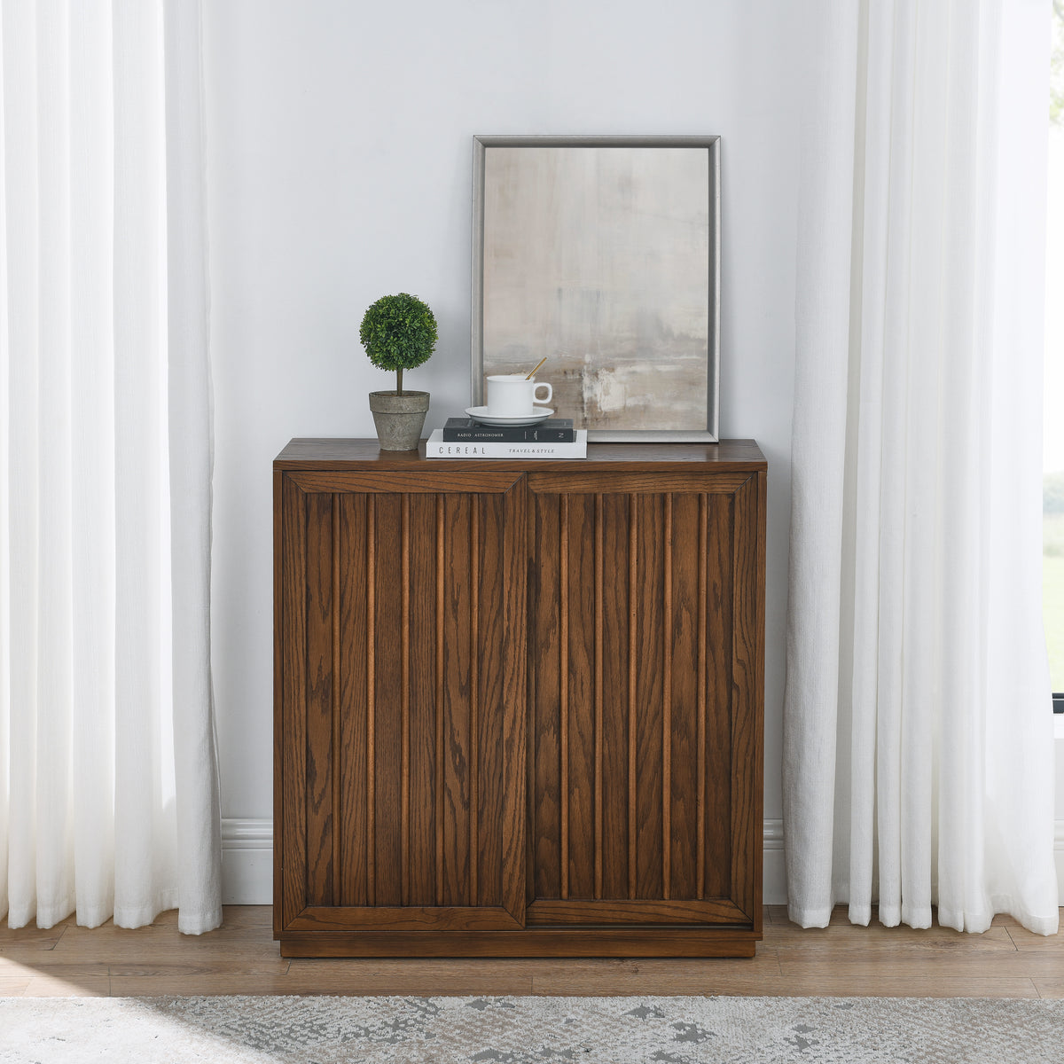 Medieval Sideboard with Sliding Doors and Wood Trim