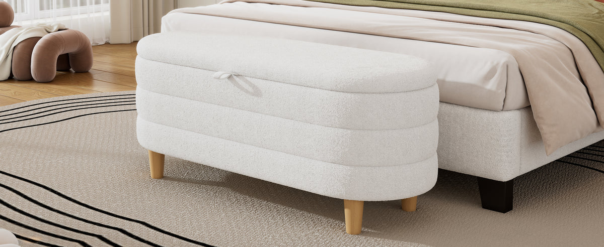 Sherpa Fabric Storage Ottoman Bench – White
