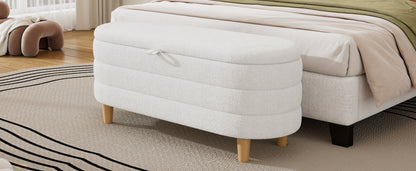 Sherpa Fabric Storage Ottoman Bench – White
