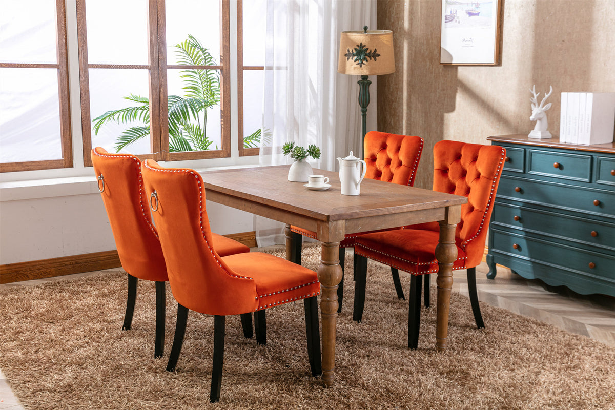 Nikki Tufted Linen Dining Chair Set (2 pcs) – Orange
