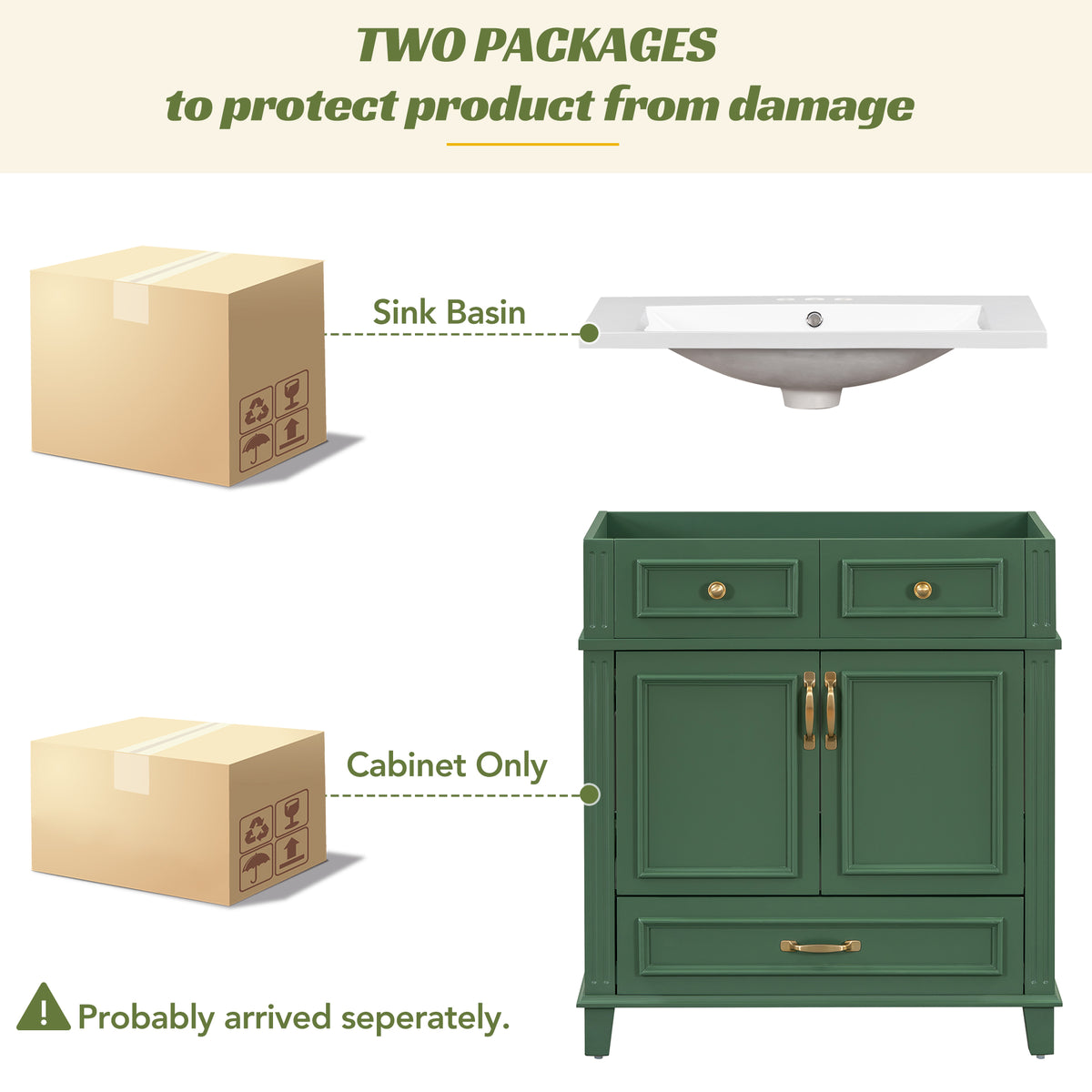 30-Inch Solid Wood Bathroom Vanity with Sink Green