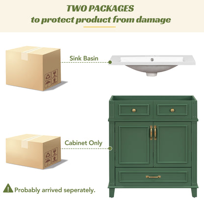 30-Inch Solid Wood Bathroom Vanity with Sink Green