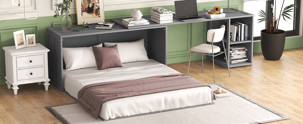 Queen Murphy Bed with Rotating Base Gray