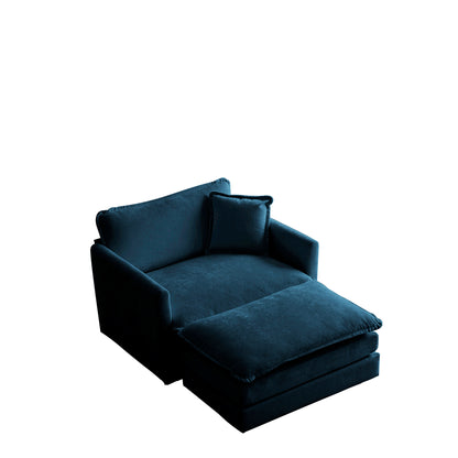 Blue Chenille Ottoman Club Chair
