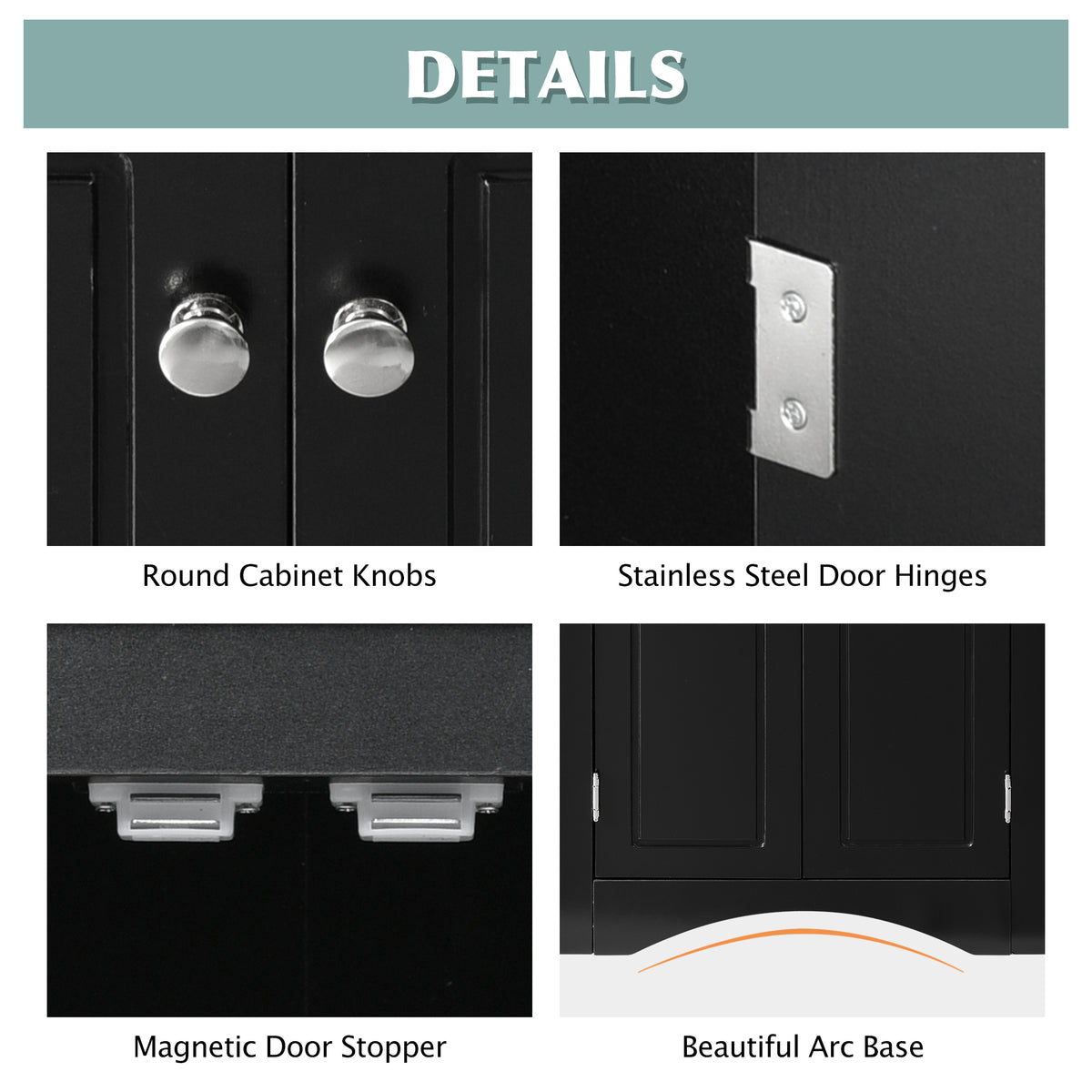 Black Corner Bathroom Cabinet with Shelves