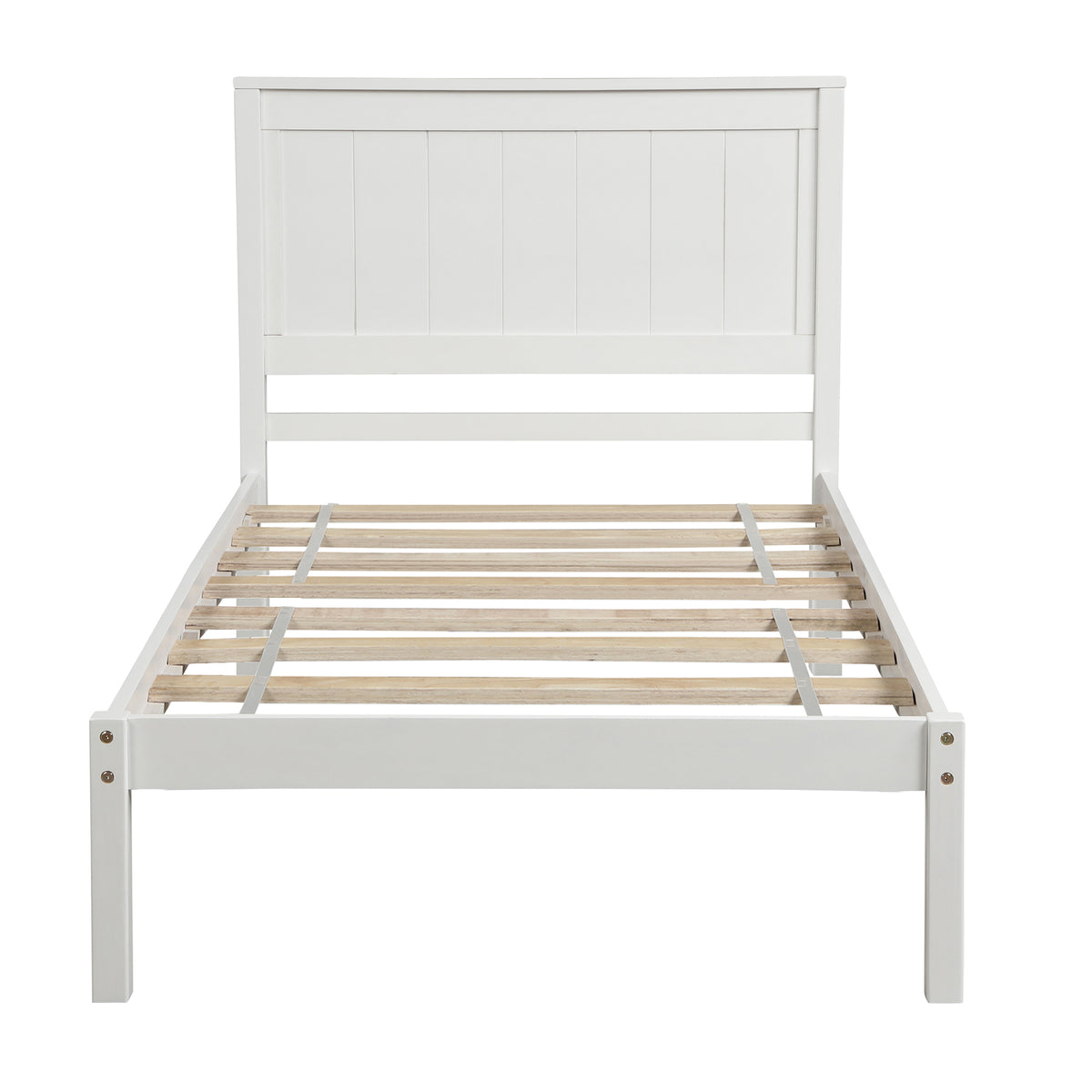 Twin Platform Bed with Headboard White
