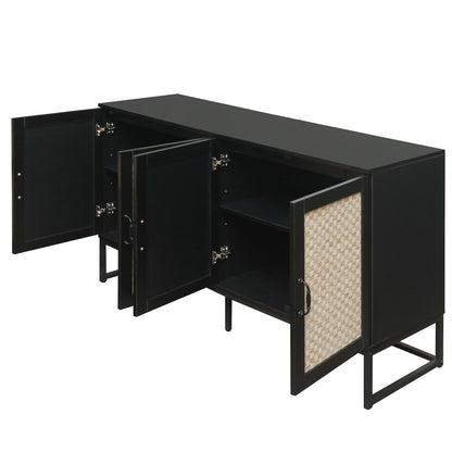 Rattan 4-Door Sideboard Black