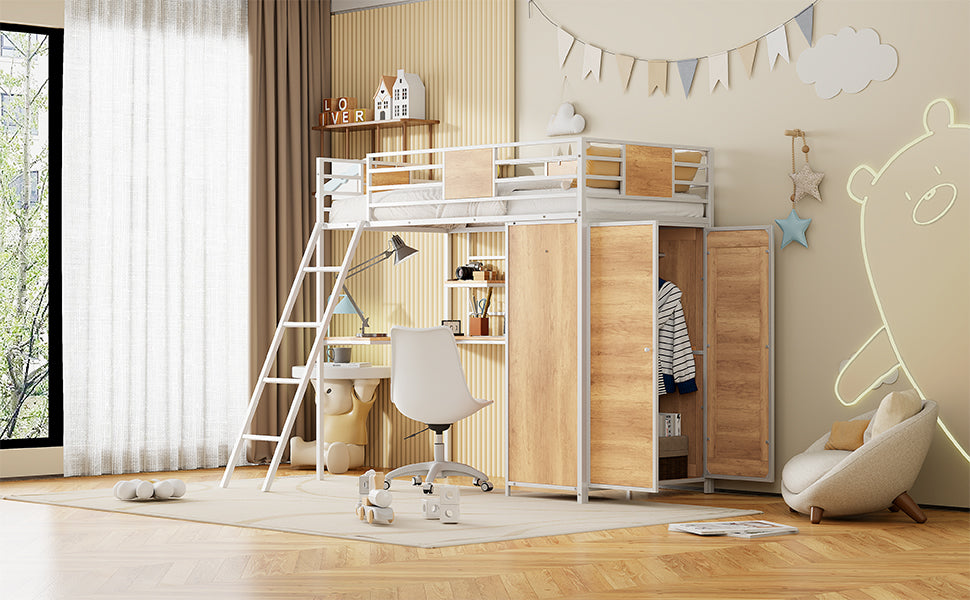 Twin Loft Bed with Desk Gray