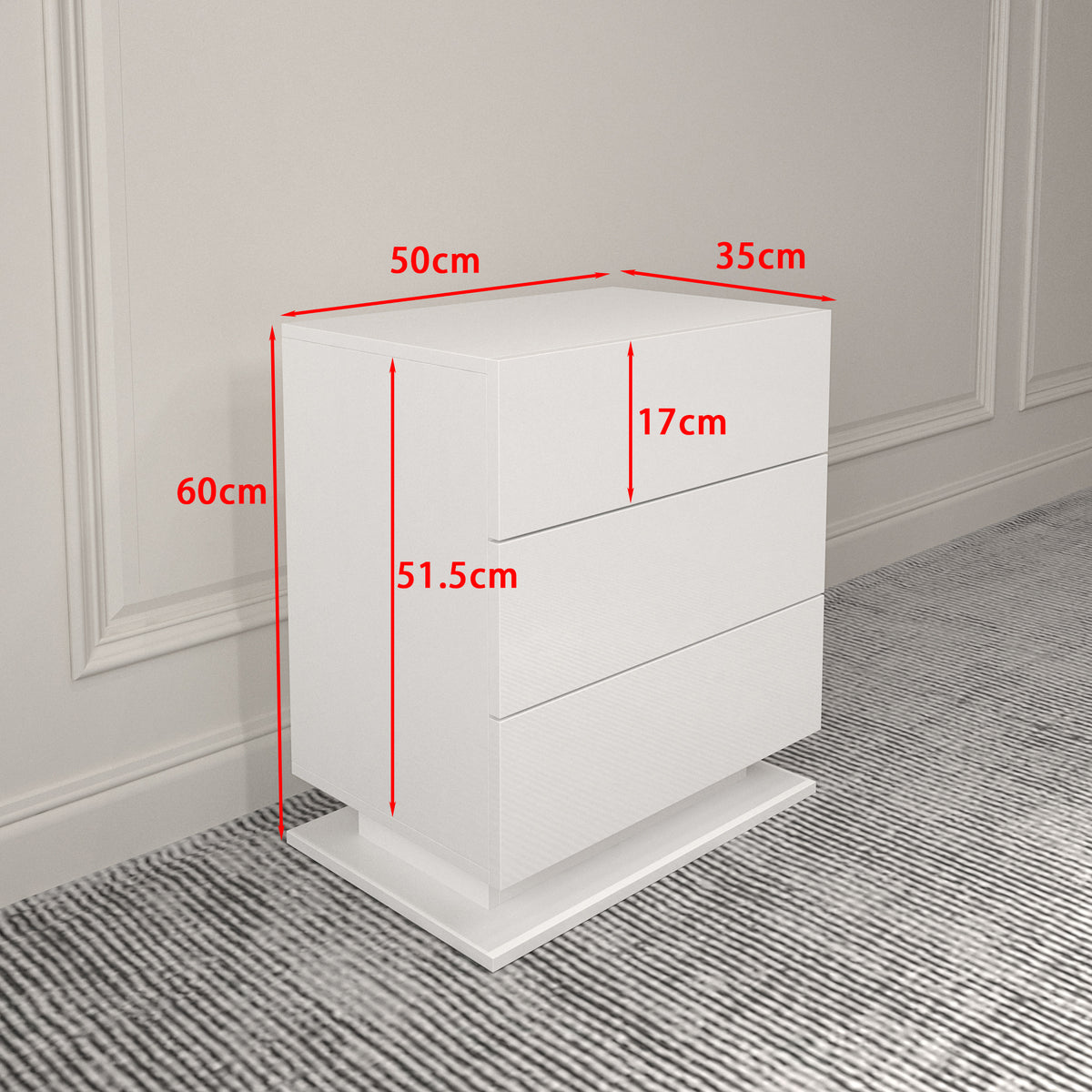 Modern 3-Drawer LED Bedside Table