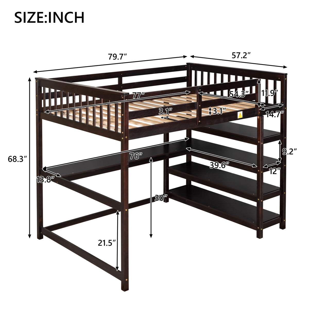 Full Loft Bed with Storage Espresso
