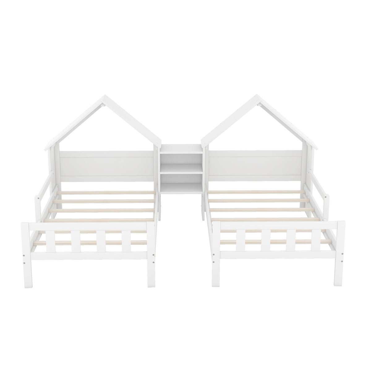Twin Platform Bed with Built-In Nightstand White