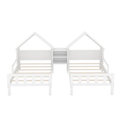 Twin Platform Bed with Built-In Nightstand White