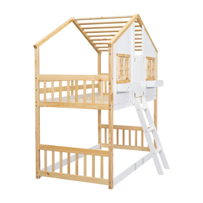 Twin House Bunk Bed Natural White