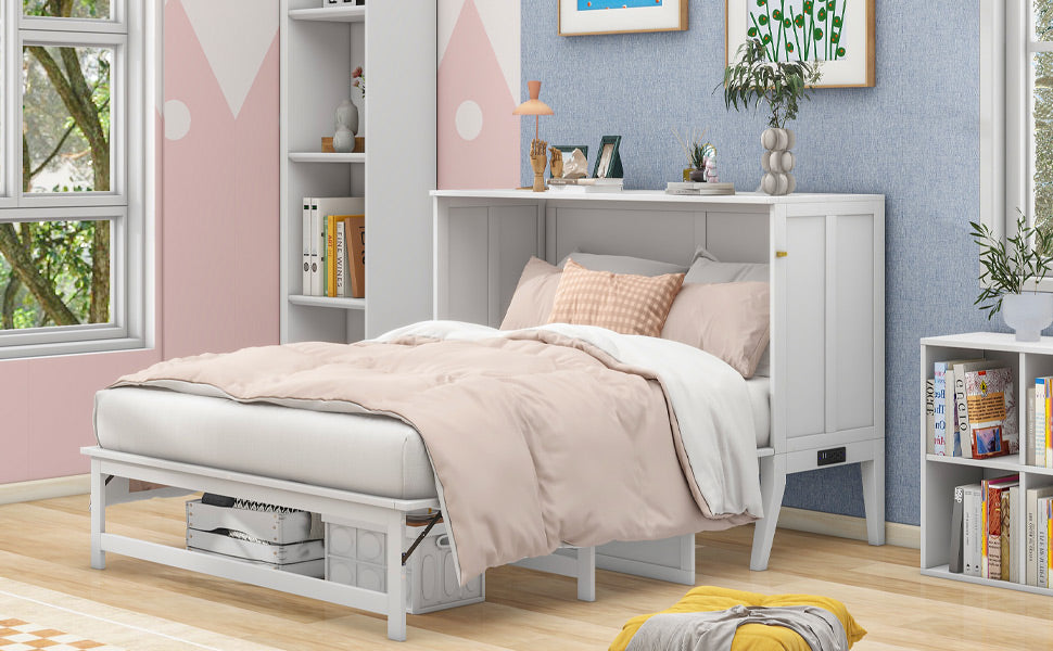 Queen Size Murphy Bed with USB Ports and Storage Shelf