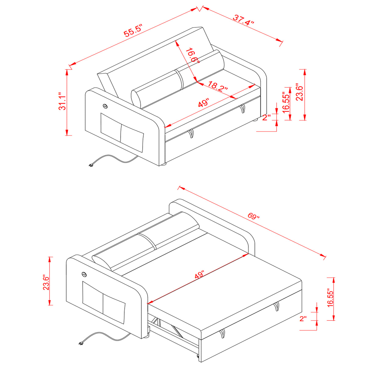Twin Gray Sofa Bed
