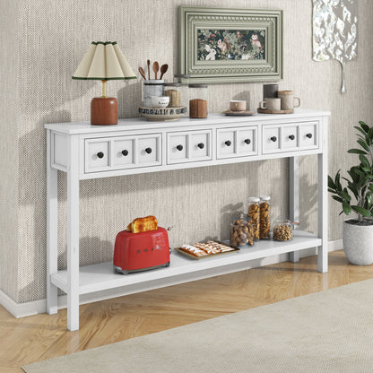 Rustic Entryway Console Table with Drawers Antique White