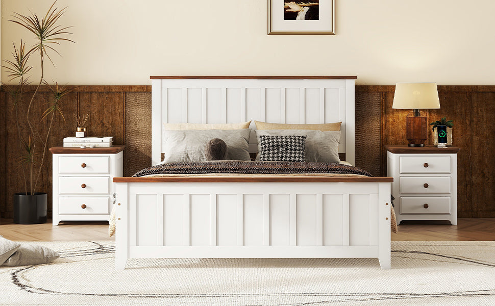 Full Wood Platform Bed with Slat Support White