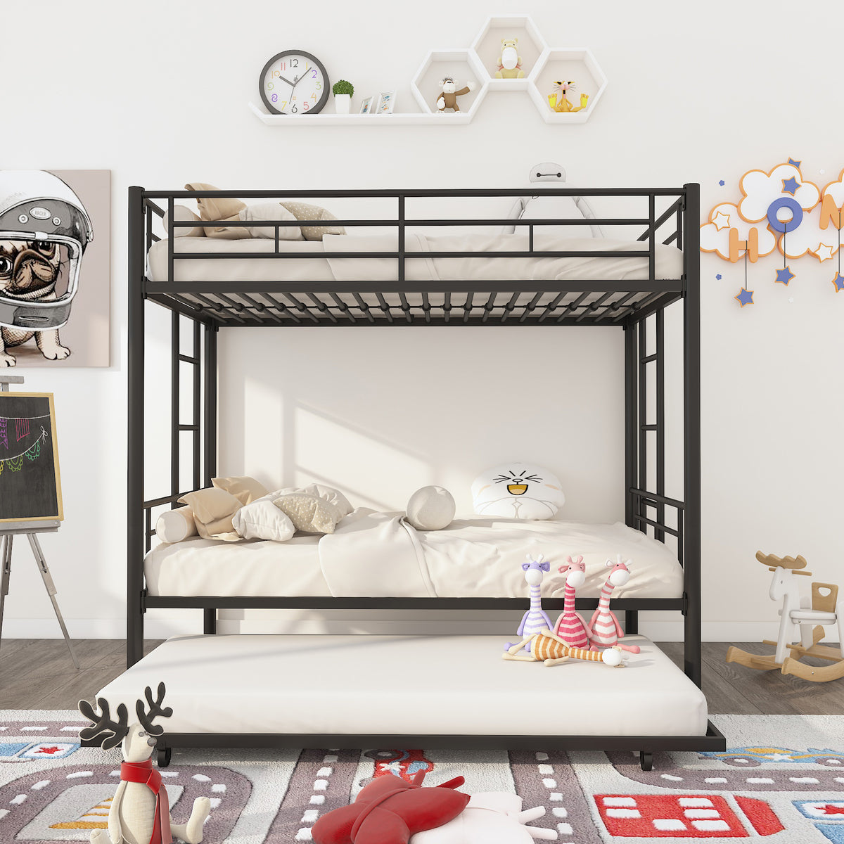 Twin Bunk Bed with Trundle Reinforced Frame