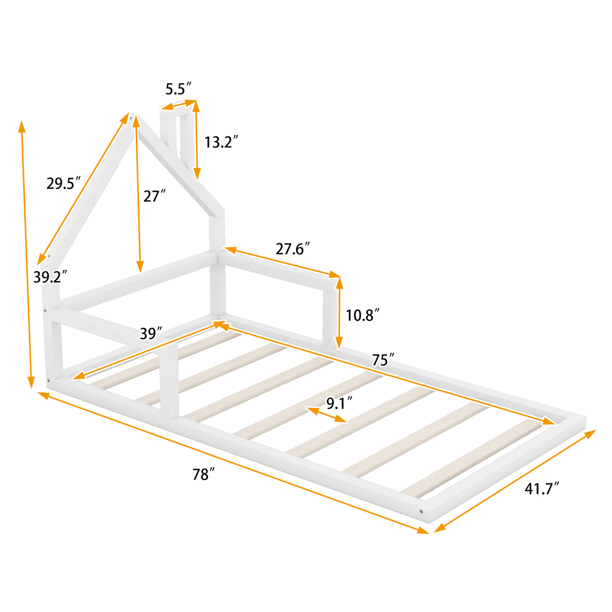 Twin Platform Bed with House Frame White