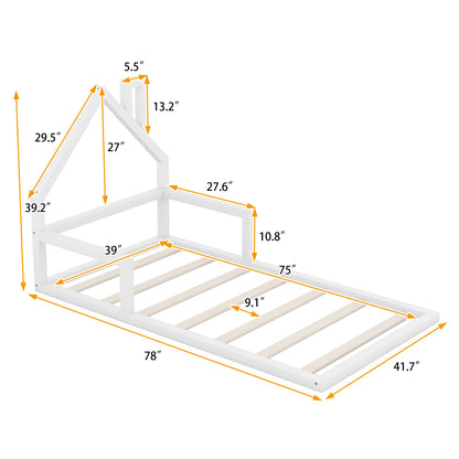 Twin Platform Bed with House Frame White