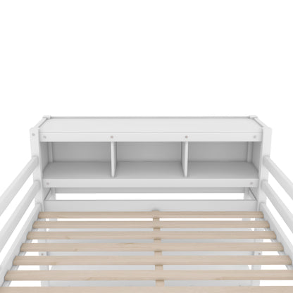 Wood Loft Bed with Bookshelf White