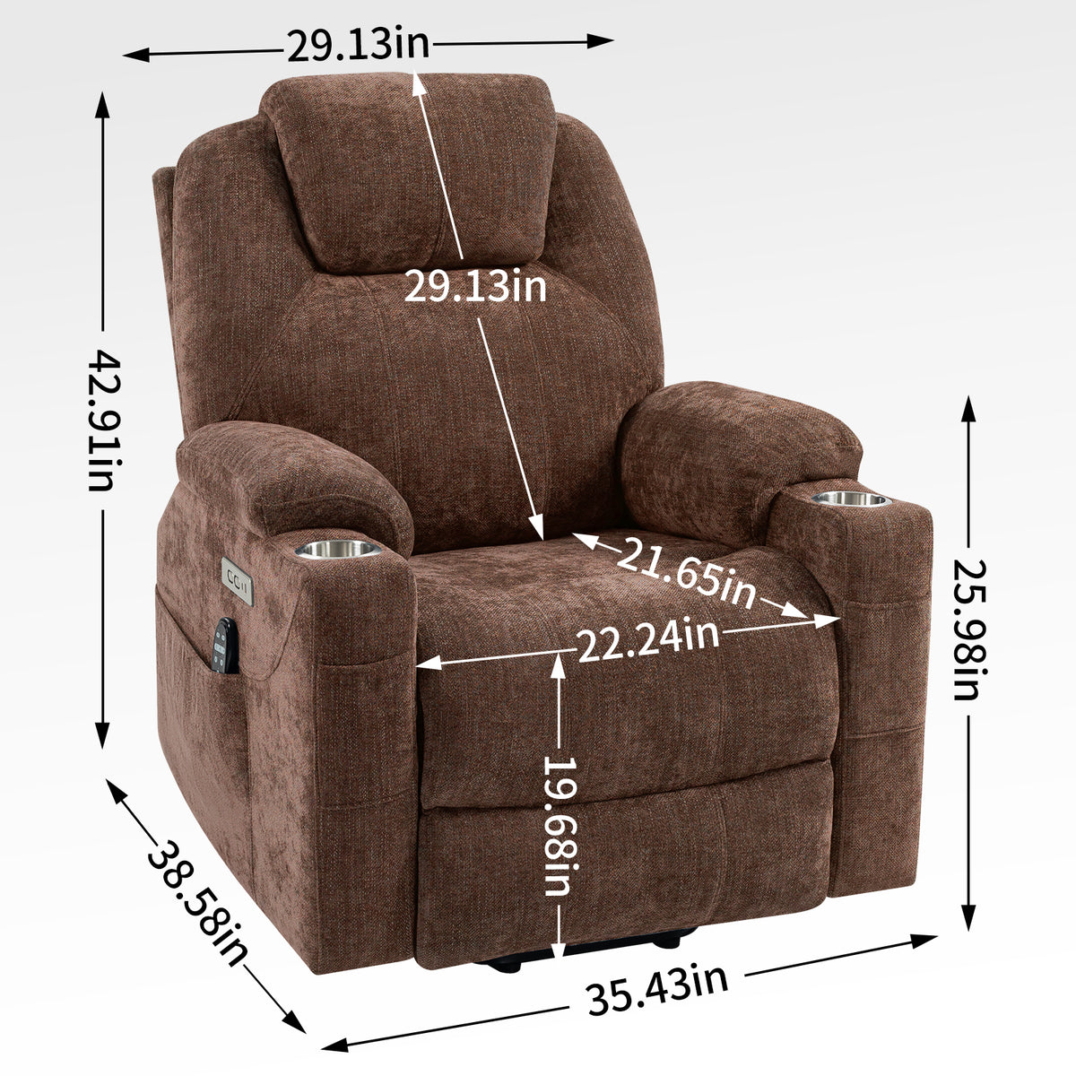 Chenille Power Recliner Chair 350LB Capacity