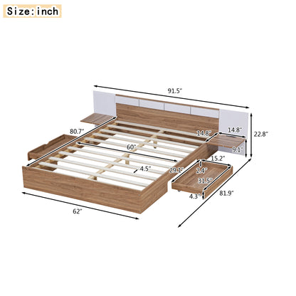 Queen Platform Bed with USB Ports Natural